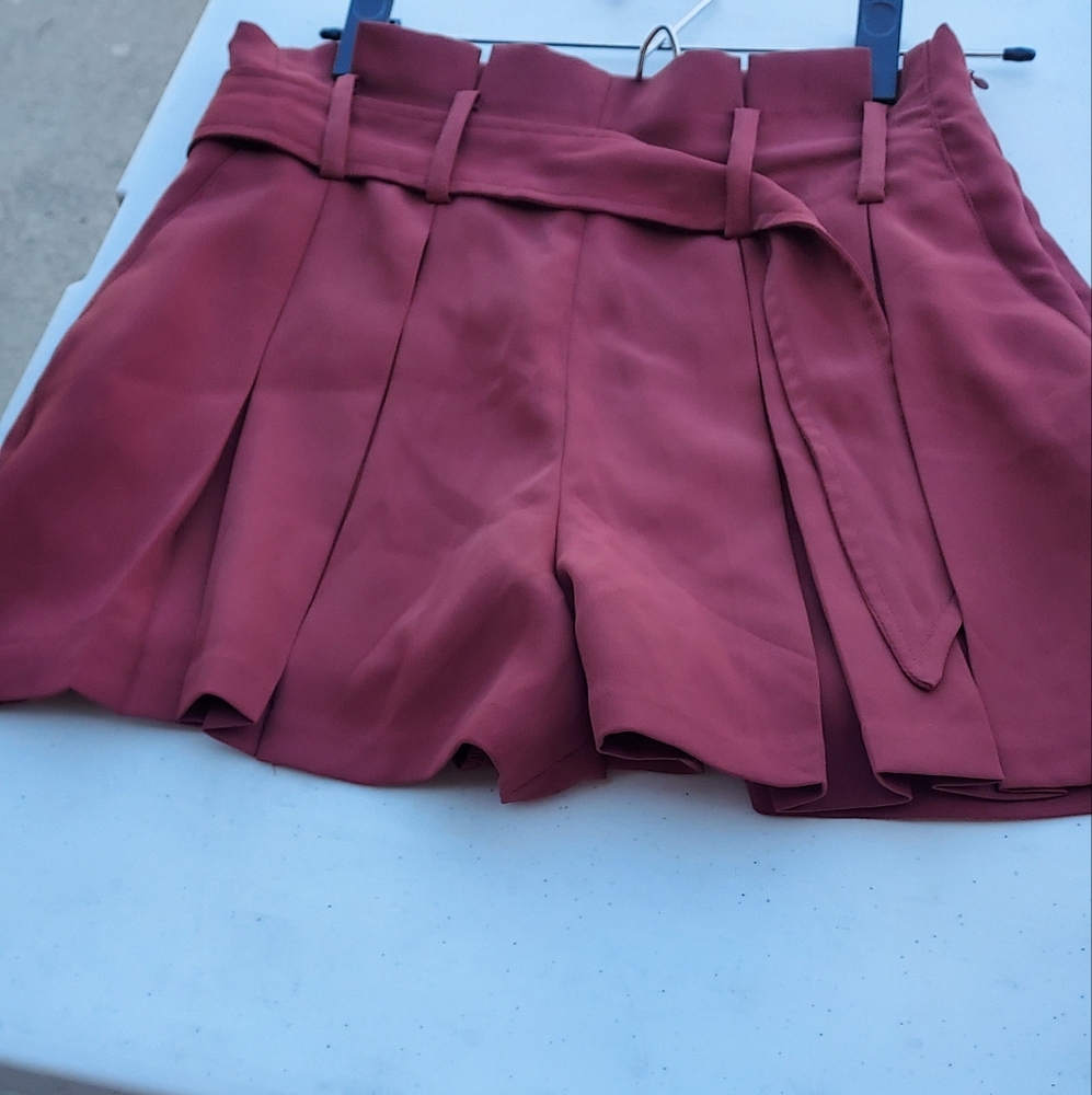 Pleated Rust Belted Shorts